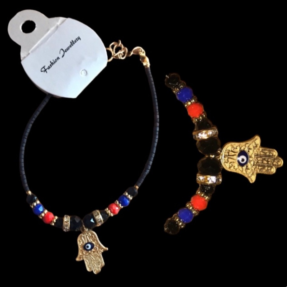 Black & Red Hamsa Hand Bracelet